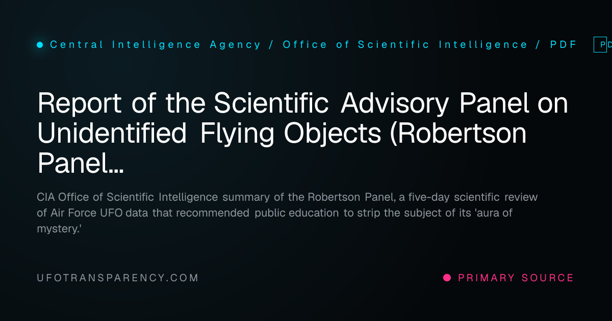 Report of the Scientific Advisory Panel on Unidentified Flying Objects ...