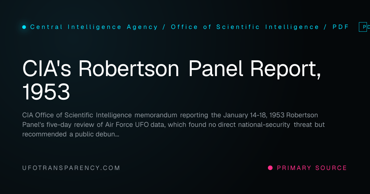 CIA's Robertson Panel Report, 1953, Central Intelligence Agency ...