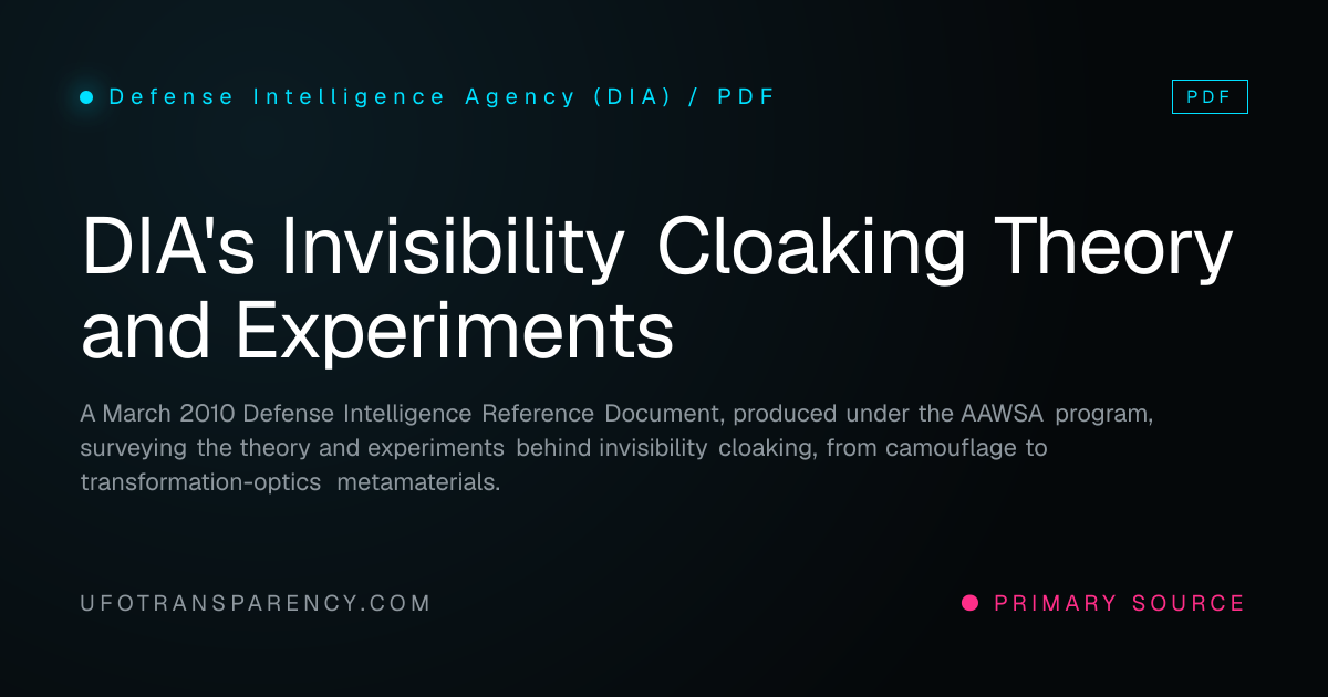 DIA's Invisibility Cloaking Theory and Experiments · UFO Transparency