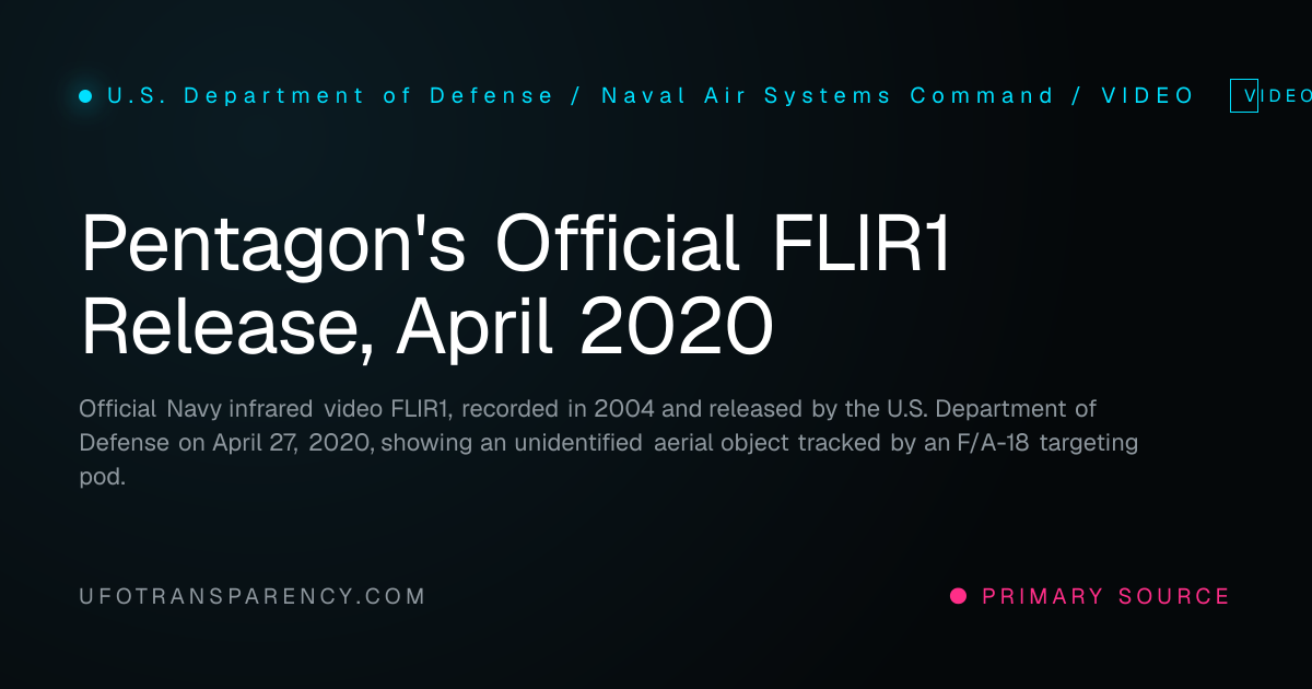 Pentagon's Official FLIR1 Release, April 2020, U.S. Department of ...