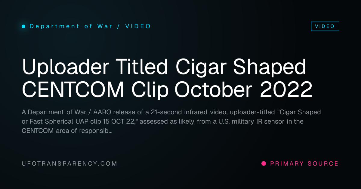 Uploader Titled Cigar Shaped CENTCOM Clip October 2022, Department of ...