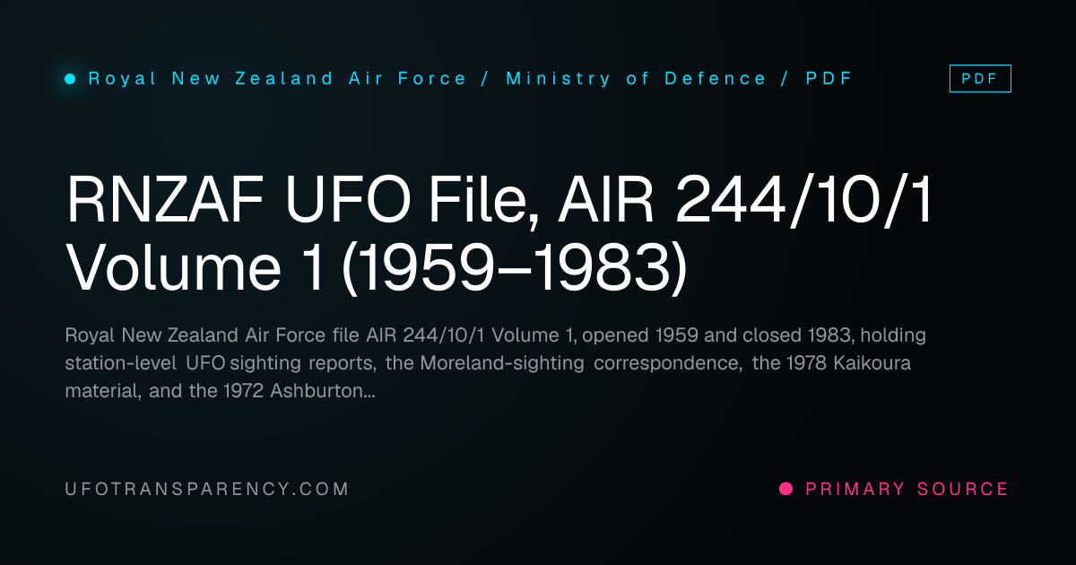 RNZAF UFO File, AIR 244/10/1 Volume 1 (1959–1983), Royal New Zealand ...