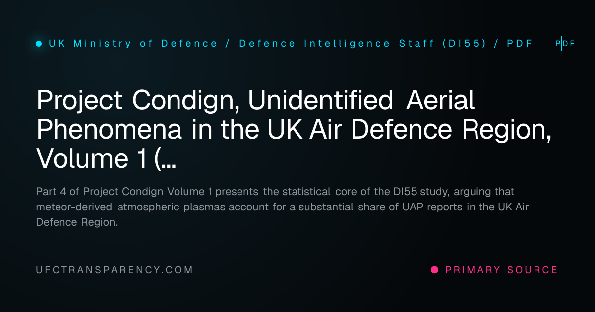 Project Condign, Unidentified Aerial Phenomena in the UK Air Defence ...